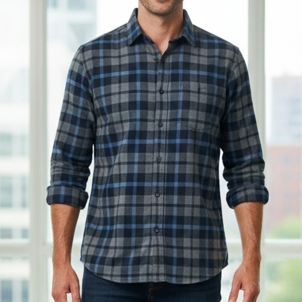 Stengade Mens Navy Plaid Button-Down Shirt - Picture 1 of 3